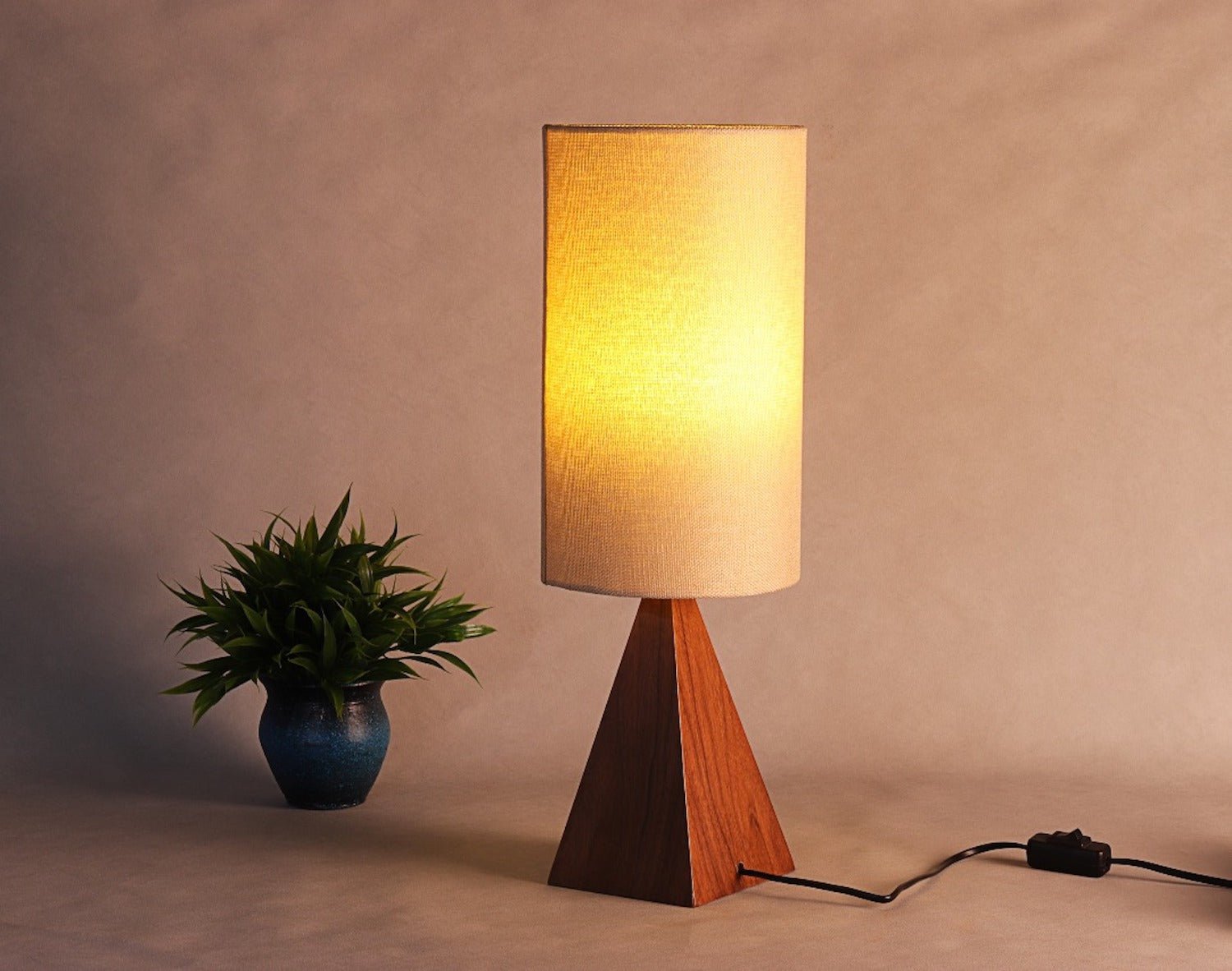 Triangular Walnut Table Lamp