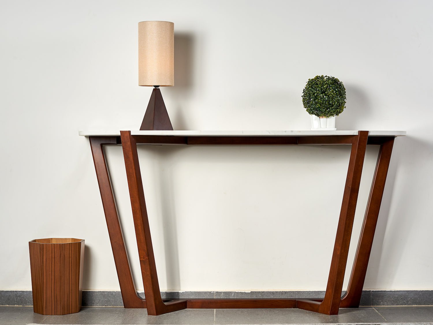 Triangular Walnut Table Lamp