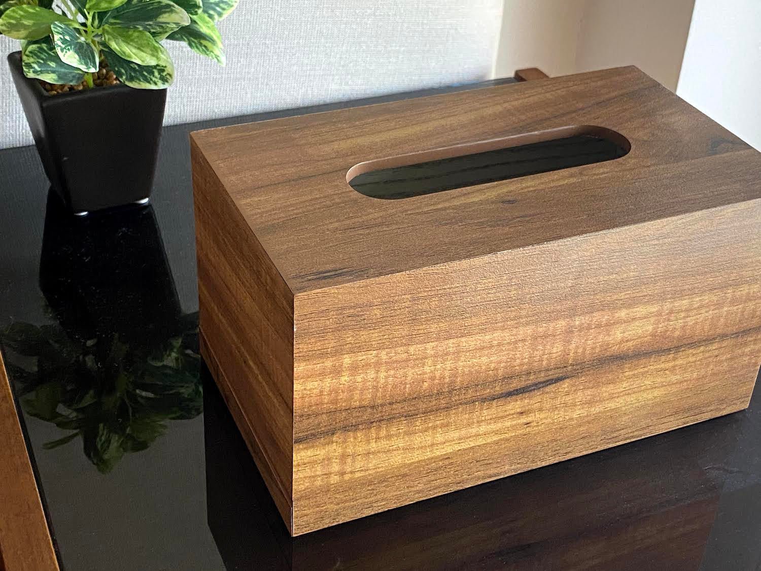 Wooden Office Set of Tray, Trash Bin & Tissue Box