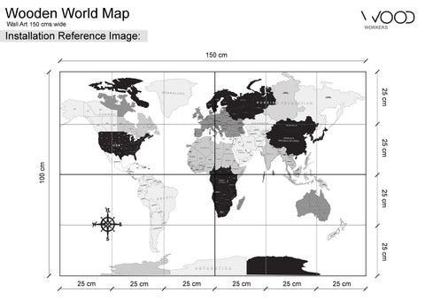 Wooden World Map For Wall 150 cms wide