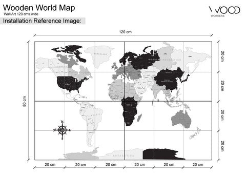 Wooden World Map Wall Art 120 cms wide