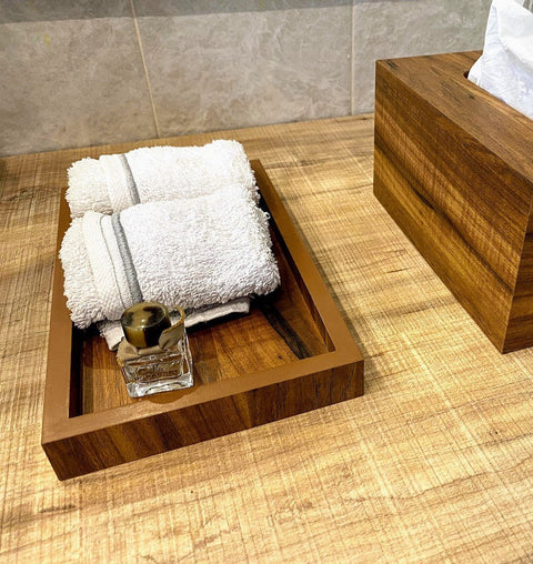 Wooden Bathroom Towel Tray